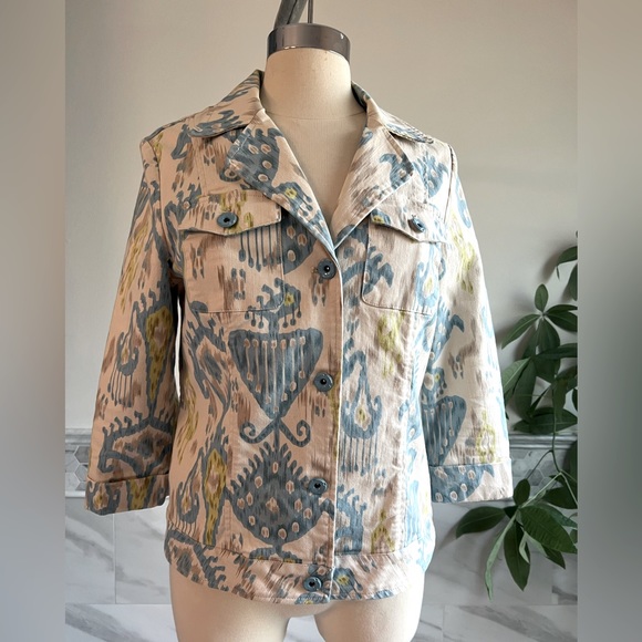 SOLO Moda Floral Print Beige Jacket Sz 6 - Picture 6 of 9